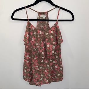 Banana Republic Brown Coral Pink Off White Warm Neutral Floral Print Tank Top S